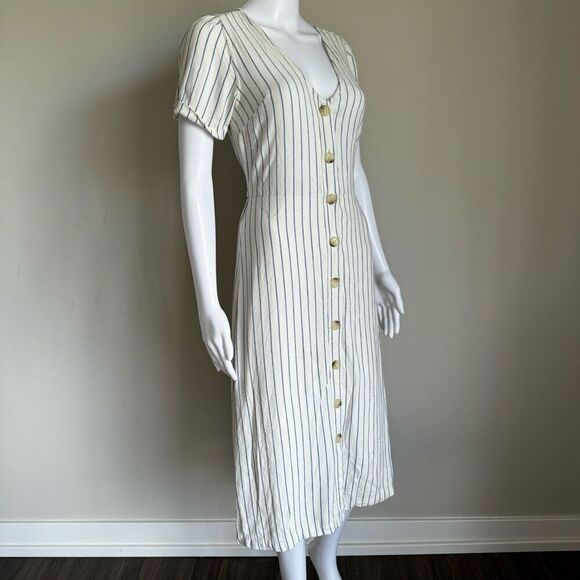 Old Navy Blue Striped V-Neck Button Midi Dress Sz XS - Picture 1 of 9